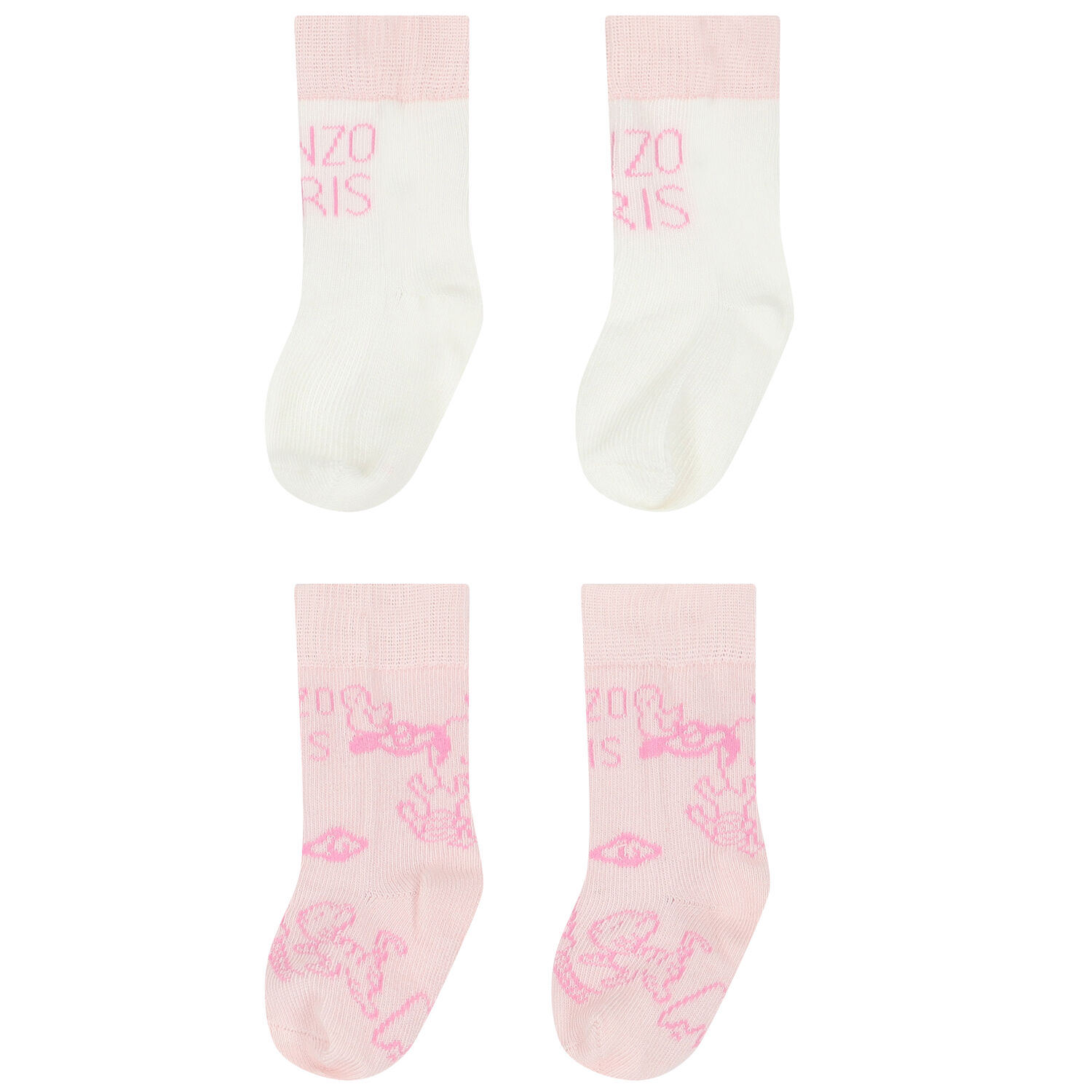Baby Girls Pink & Ivory Logo Socks ( 2 Pack ), 2, hi-res